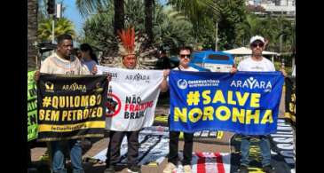 Grupo protesta contra leilão de blocos de exploração de petróleo e gás
